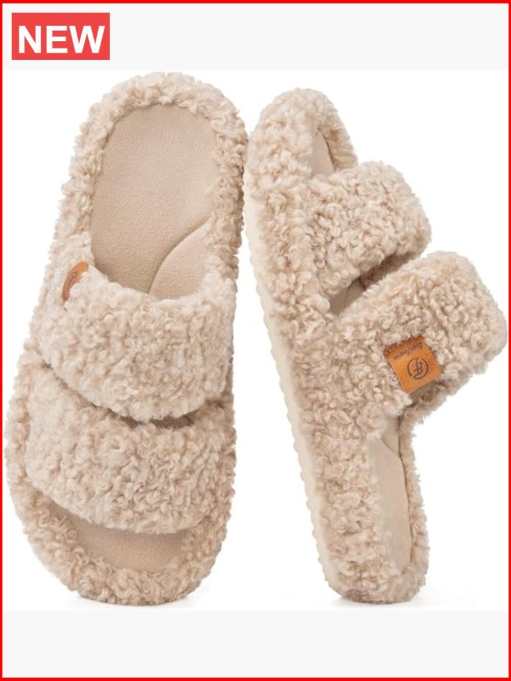 Faux Fur Open-Toe Slippers Memory Foam Machine Washable Cozy House Shoes